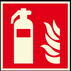 Hochwertiges Feuerlöscher Schild nachleuchtend Feuerlöscher-Symbol-Schild, Kunststoffplatte mit Selbstklebender Schaumschicht rot​ 150 x 150mm NACHLEUCHTEND Symbol nach ISO 7010 DIN EN DIN 67510